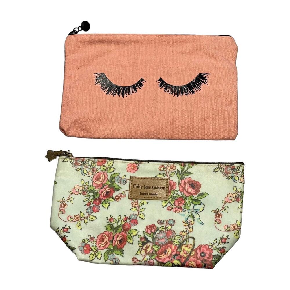 Fairy Tale Season Eyelash Makeup Pouch Floral Cosmetic Organizer Bag Lot Of 2 - Picture 1 of 6
